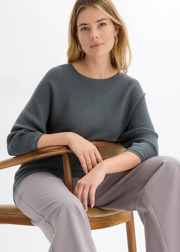 Oversized, ribbestrikket genser i viskosemiks, bonprix