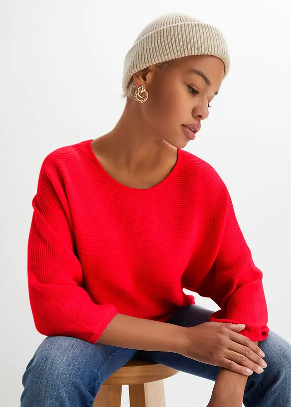 Oversized, ribbestrikket genser i viskosemiks, bonprix