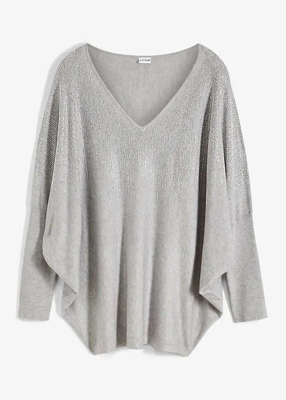 Finstrikket genser med strass, bonprix