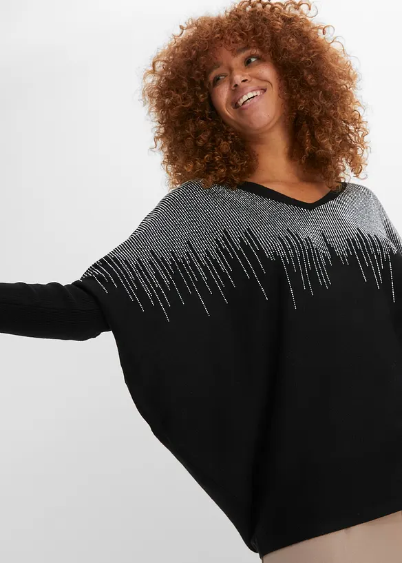 Finstrikket genser med strass, bonprix