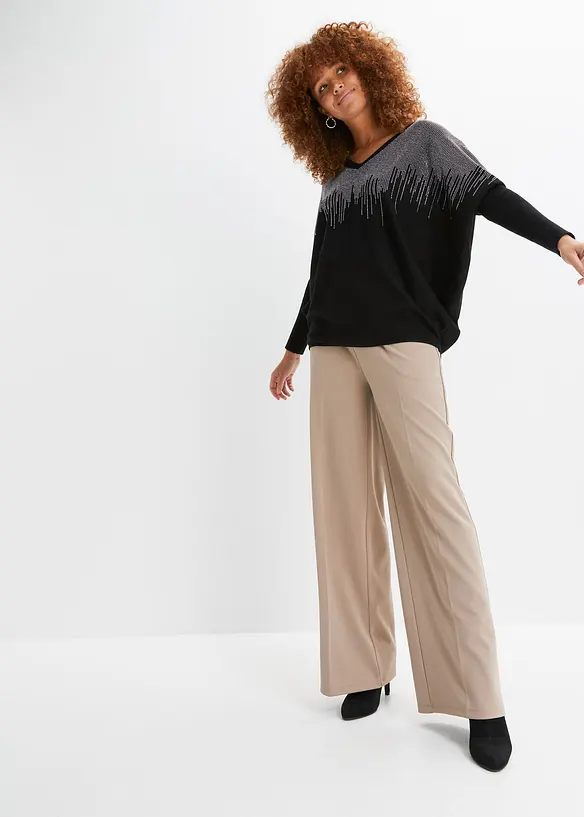 Finstrikket genser med strass, bonprix