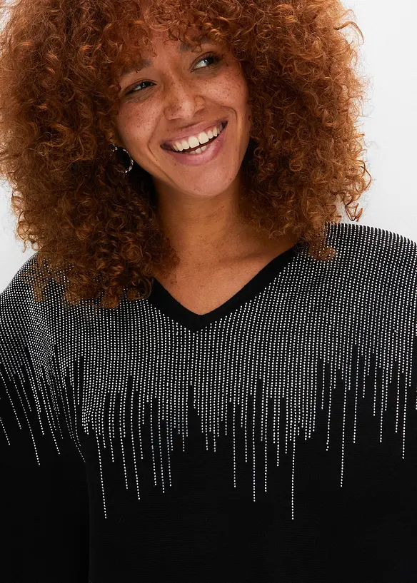 Finstrikket genser med strass, bonprix