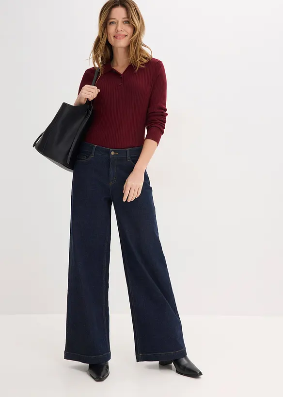 Finstrikket genser med knapper, bonprix