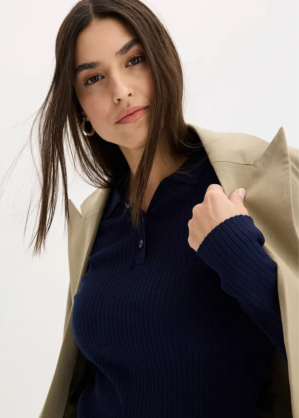 Finstrikket genser med knapper, bonprix