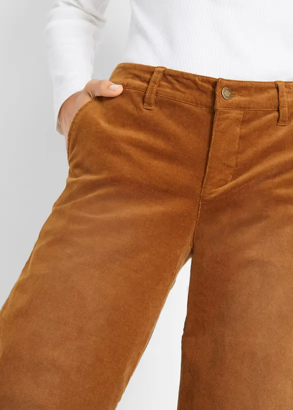 Kordfl&oslash;yelsbukse med stretch, Wide, bonprix