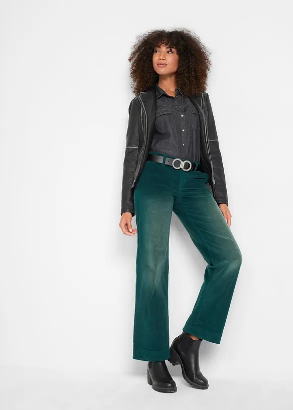 Kordfl&oslash;yelsbukse med stretch, Wide, bonprix