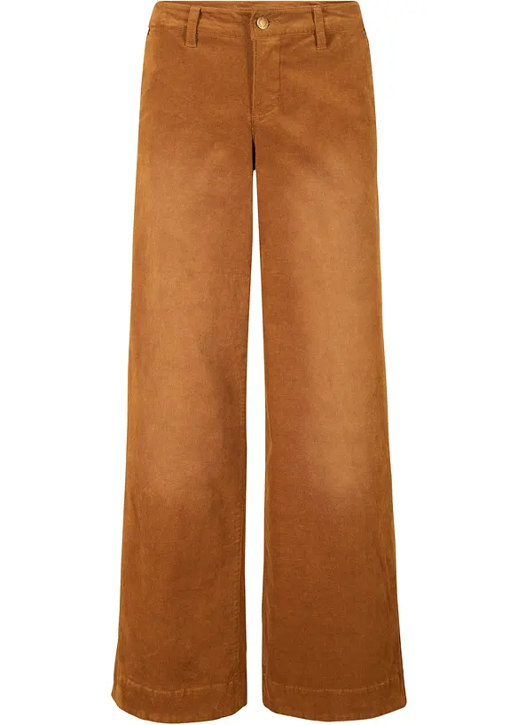 Kordfl&oslash;yelsbukse med stretch, Wide, bonprix