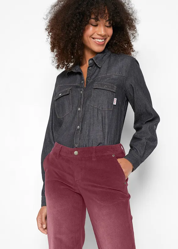 Kordfl&oslash;yelsbukse med stretch, Wide, bonprix