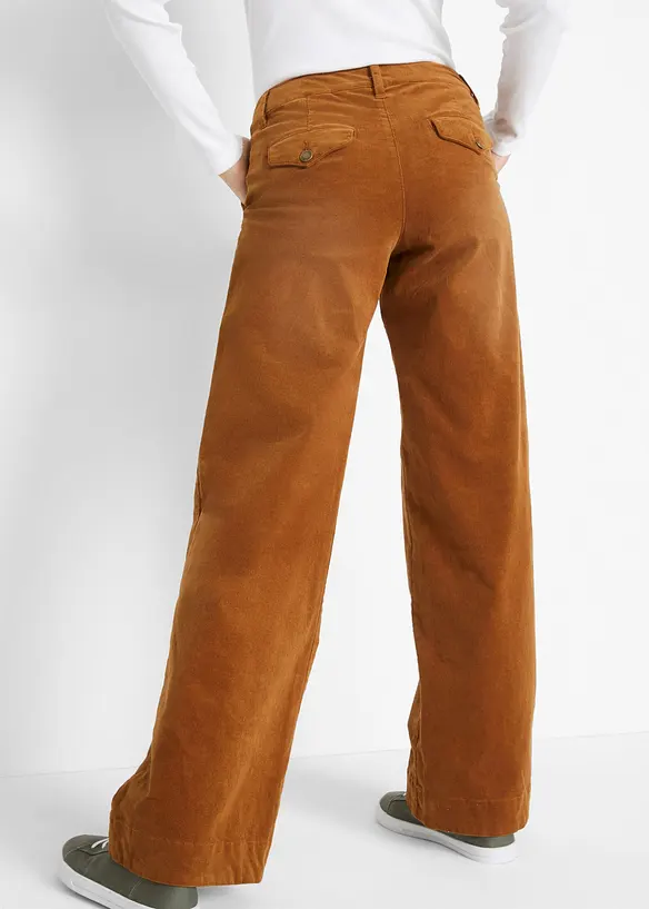 Kordfl&oslash;yelsbukse med stretch, Wide, bonprix