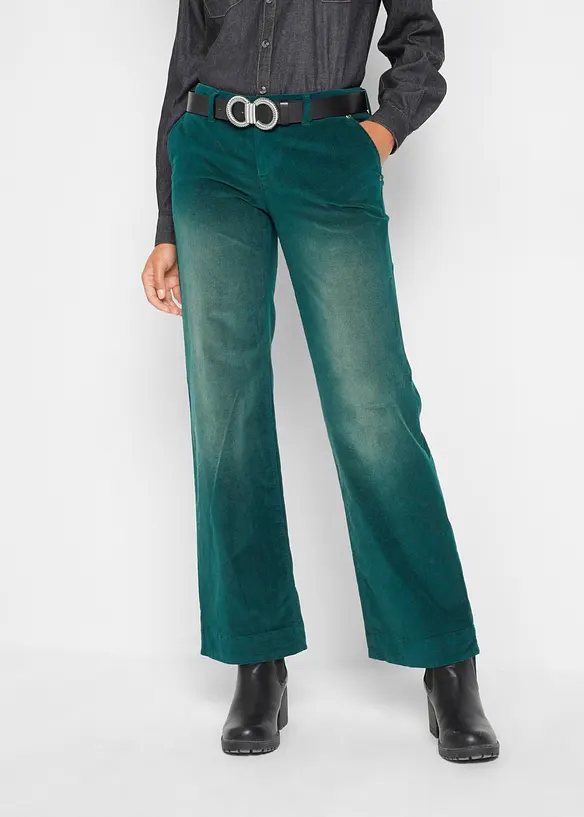 Kordfl&oslash;yelsbukse med stretch, Wide, bonprix
