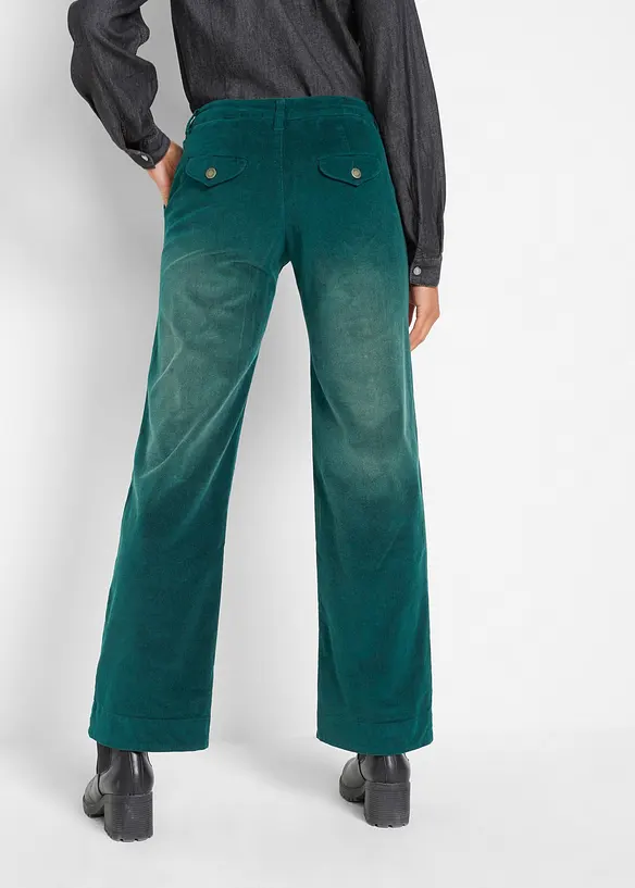 Kordfl&oslash;yelsbukse med stretch, Wide, bonprix