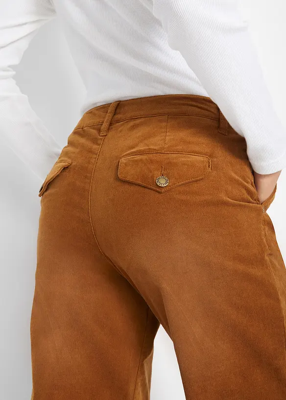 Kordfl&oslash;yelsbukse med stretch, Wide, bonprix