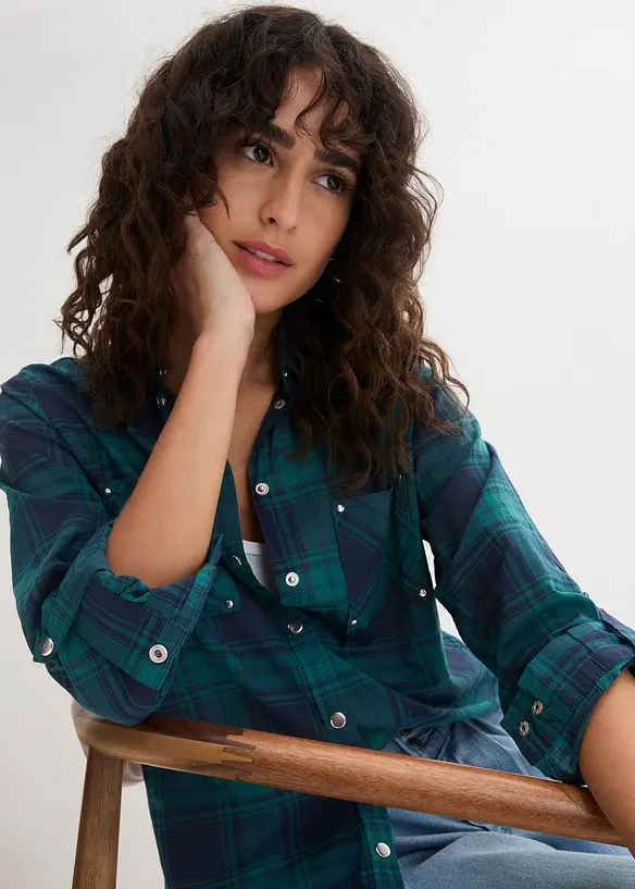 Rutete bluse i 100% bomull, bonprix