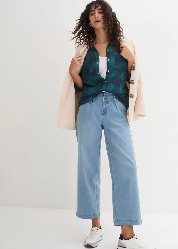 Rutete bluse i 100% bomull, bonprix