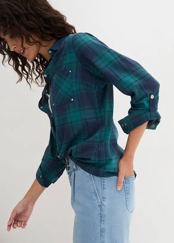 Rutete bluse i 100% bomull, bonprix