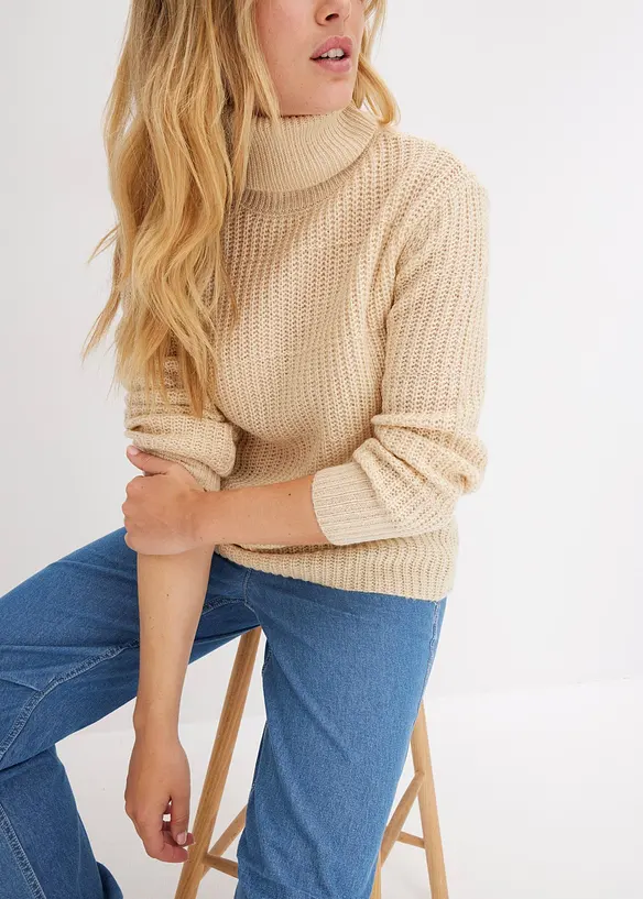Strikket genser med rullekrage, bonprix