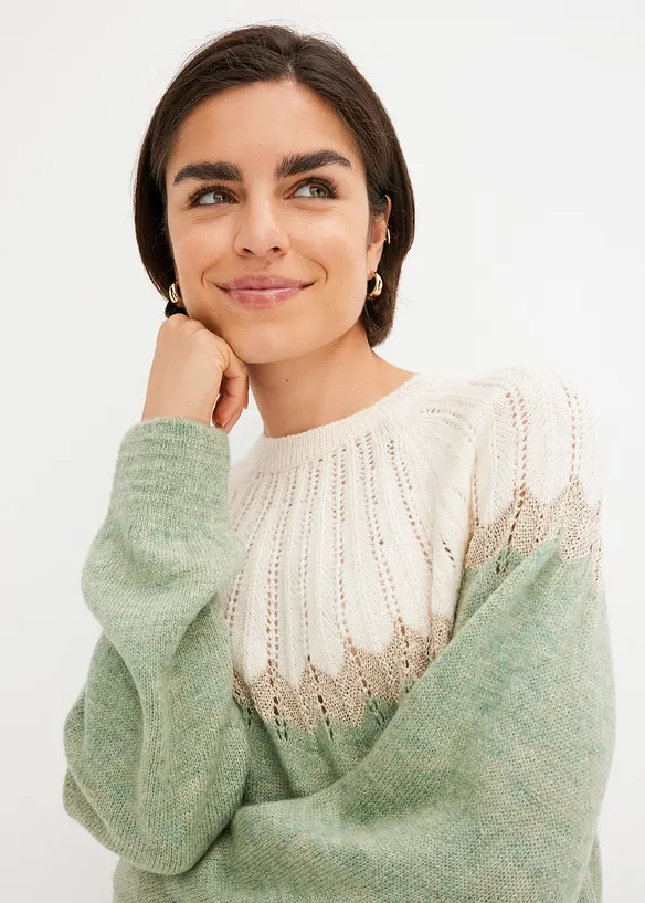 Strikkegenser med hullm&oslash;nster, bonprix