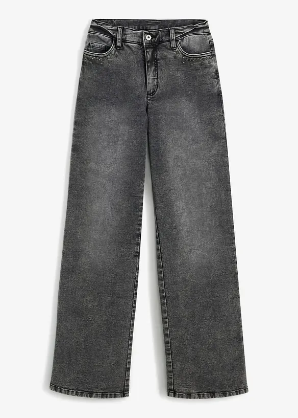 Wide Leg-jeans, High Waist med naglebesetning, bonprix