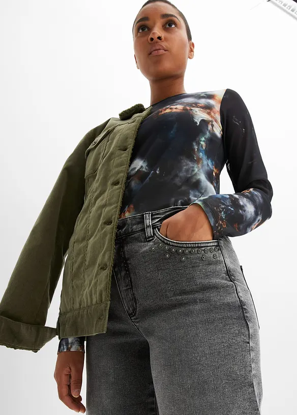 Wide Leg-jeans, High Waist med naglebesetning, bonprix