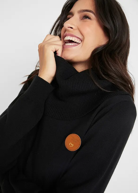 Finstrikket genser med vid, h&oslash;y hals, bonprix