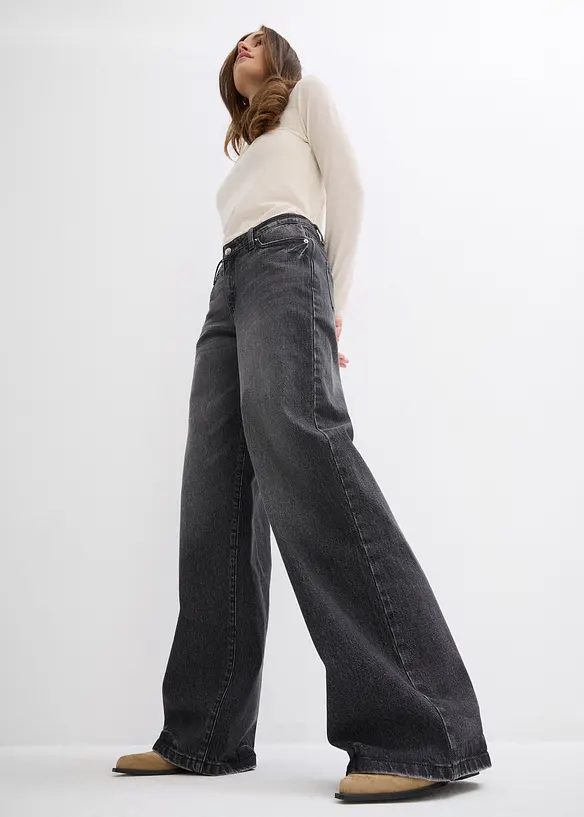 Wide Leg-jeans, Mid Waist, Low Stretch Full Length, bonprix