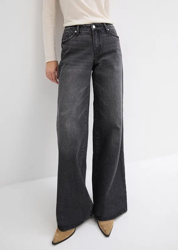 Wide Leg-jeans, Mid Waist, Low Stretch Full Length, bonprix