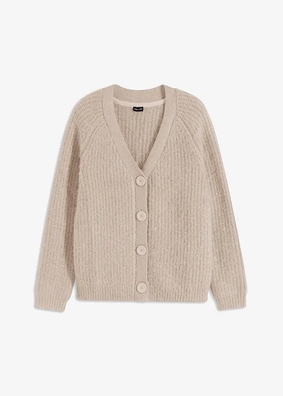 Cardigan i grov ribbestrikk med glans, bonprix