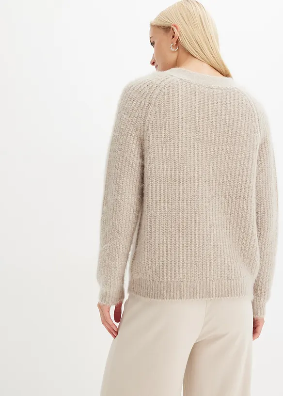 Cardigan i grov ribbestrikk med glans, bonprix