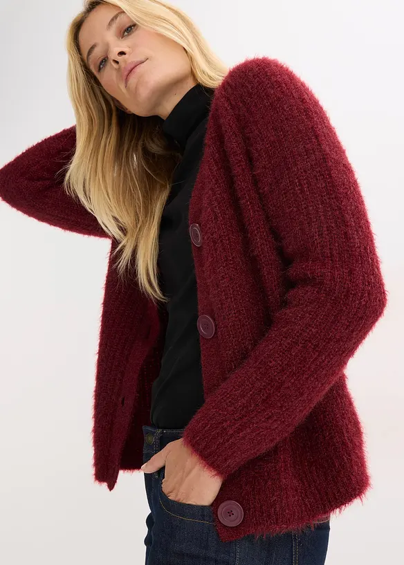 Cardigan i grov ribbestrikk med glans, bonprix