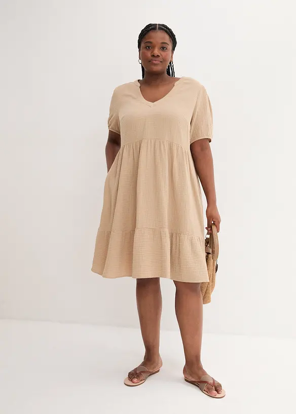 Oversized kjole i bomullsmusselin, bonprix