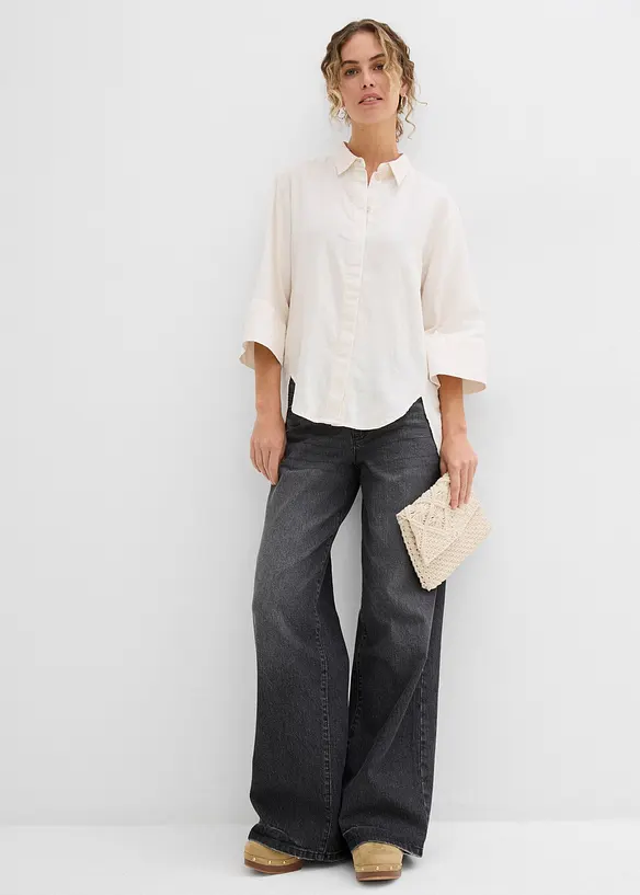 Skjorte i kj&oslash;lende linmiks, bonprix