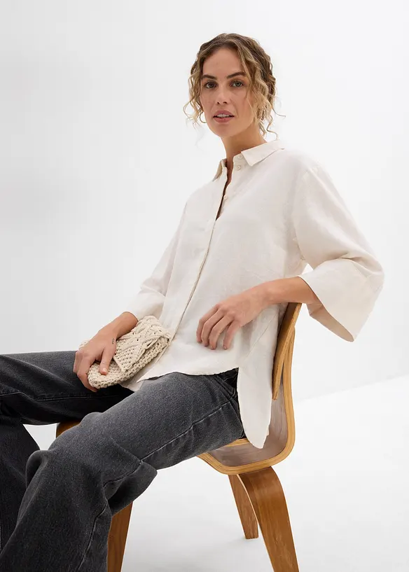 Skjorte i kj&oslash;lende linmiks, bonprix