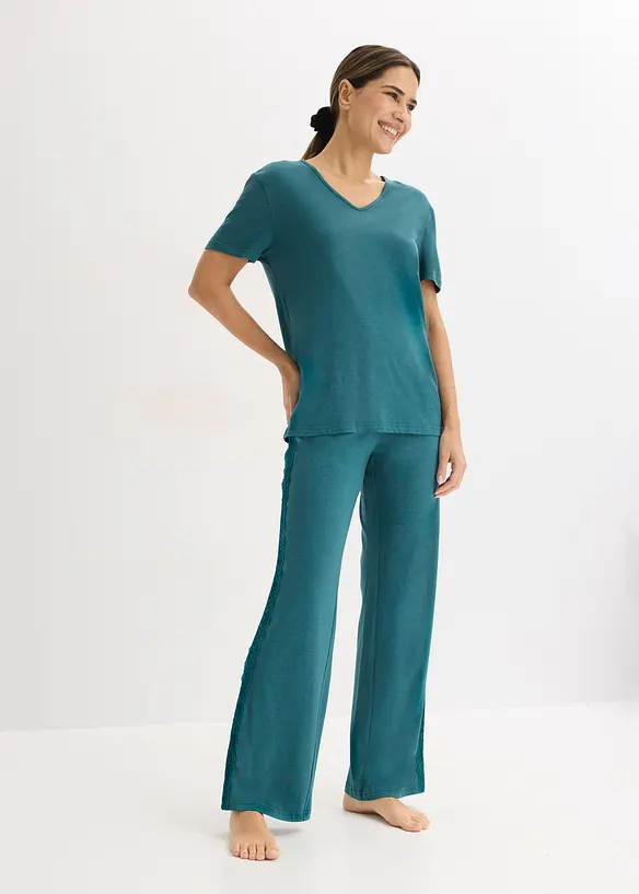 Pyjamas med viskose og blonde, bonprix