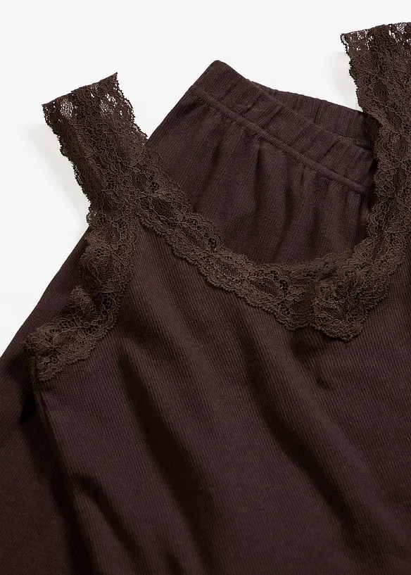 Pyjamas i ribbet materiale med blondetopp, bonprix