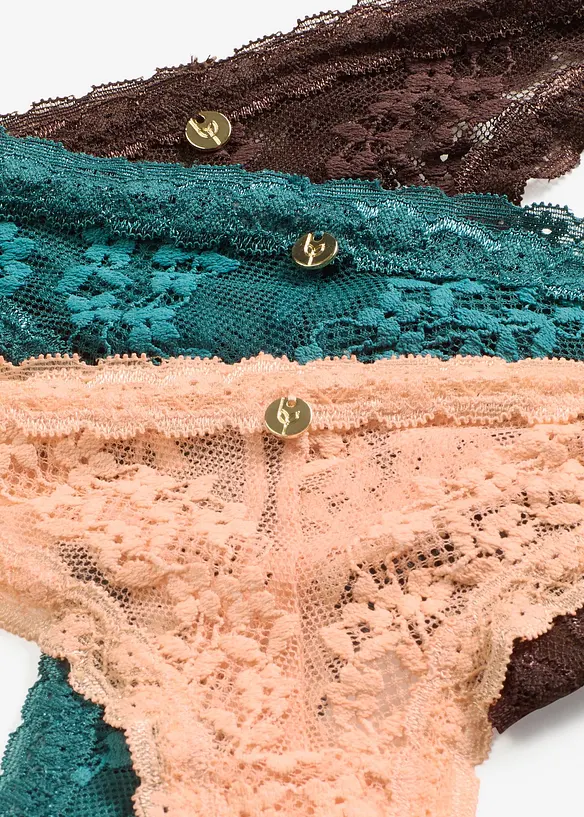 Tanga-stringtruse med blomsterblonder (3-pack), bonprix