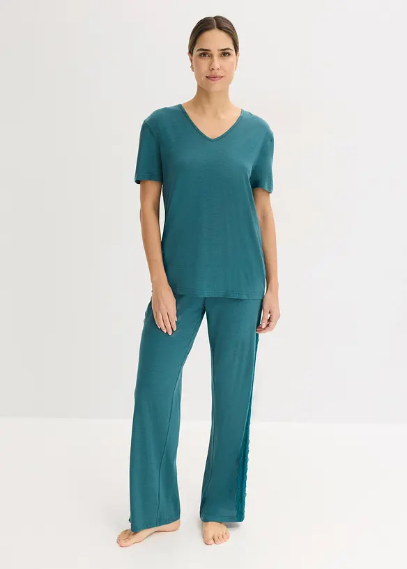 Pyjamas med viskose og blonde, bonprix