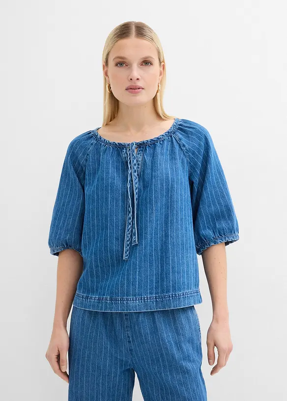 Bluse i denim med stripem&oslash;nster, bonprix