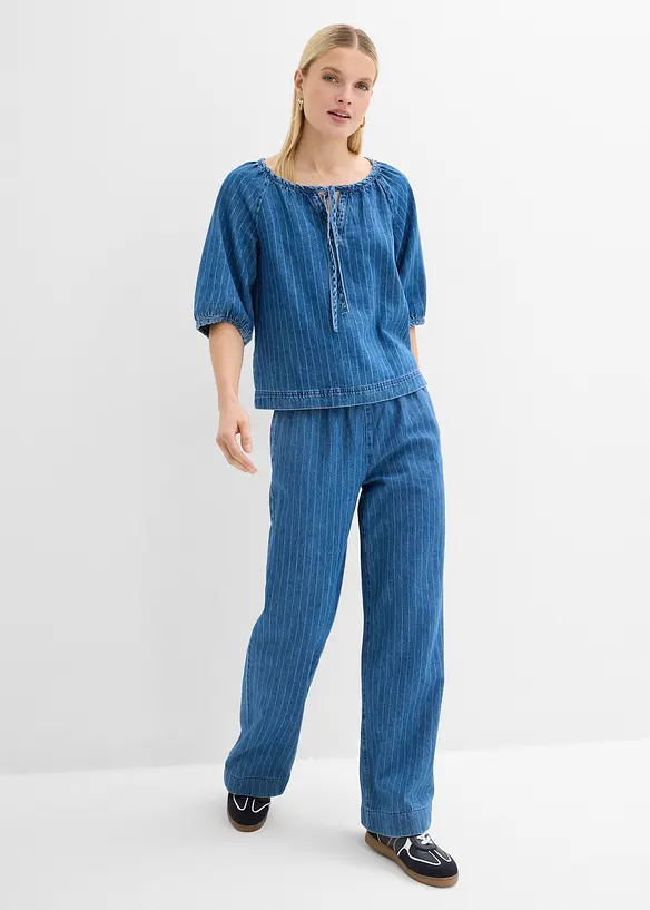 Bluse i denim med stripem&oslash;nster, bonprix