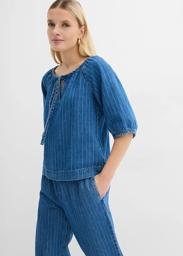 Bluse i denim med stripem&oslash;nster, bonprix