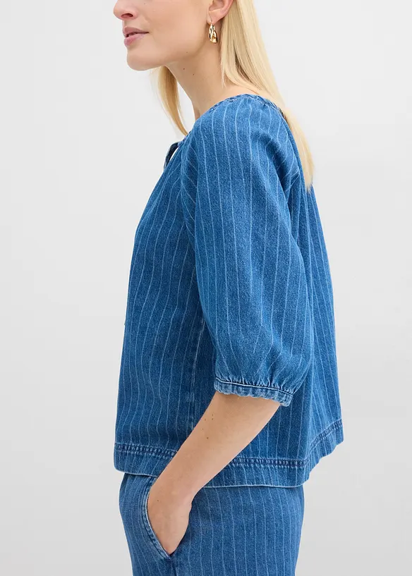 Bluse i denim med stripem&oslash;nster, bonprix