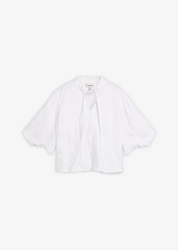 Kort bluse med hullbroderi, bonprix
