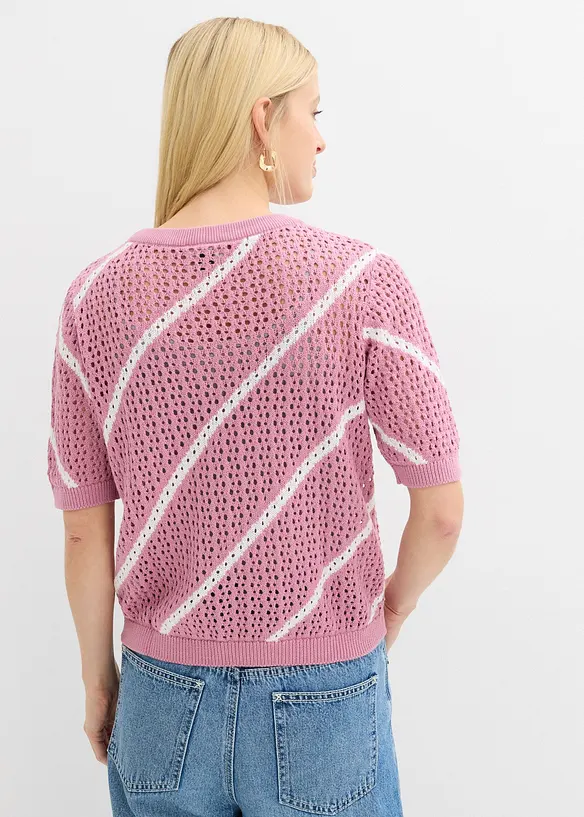 Genser i 100% bomull med hullm&oslash;nster, bonprix