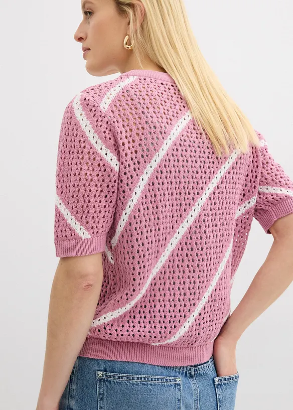 Genser i 100% bomull med hullm&oslash;nster, bonprix