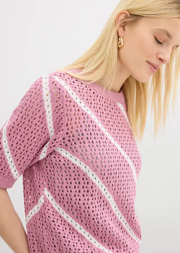 Genser i 100% bomull med hullm&oslash;nster, bonprix