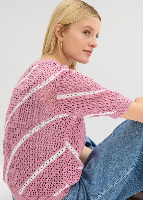 Genser i 100% bomull med hullm&oslash;nster, bonprix