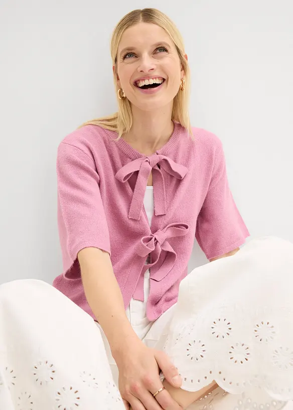 Finstrikket cardigan med sl&oslash;yfer, bonprix