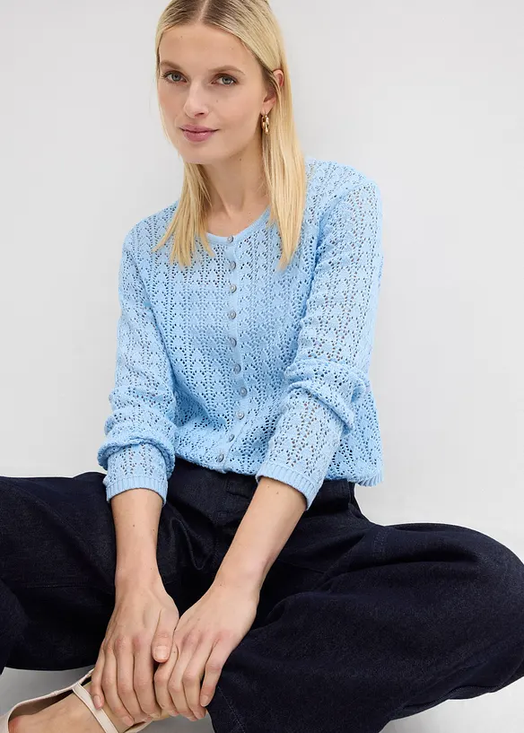 Cardigan i 100% bomull med hullm&oslash;nster, bonprix