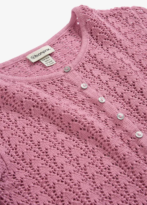 Cardigan i 100% bomull med hullm&oslash;nster, bonprix