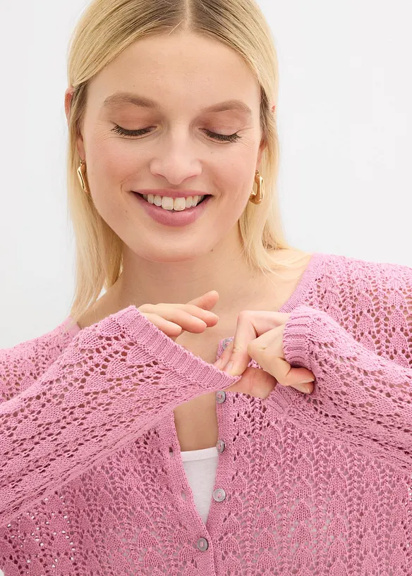 Cardigan i 100% bomull med hullm&oslash;nster, bonprix