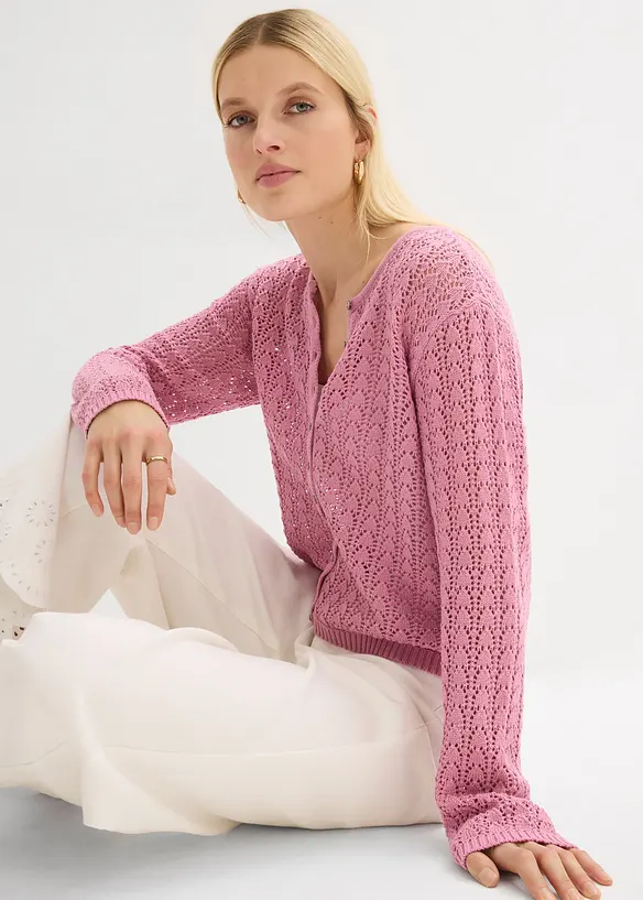 Cardigan i 100% bomull med hullm&oslash;nster, bonprix
